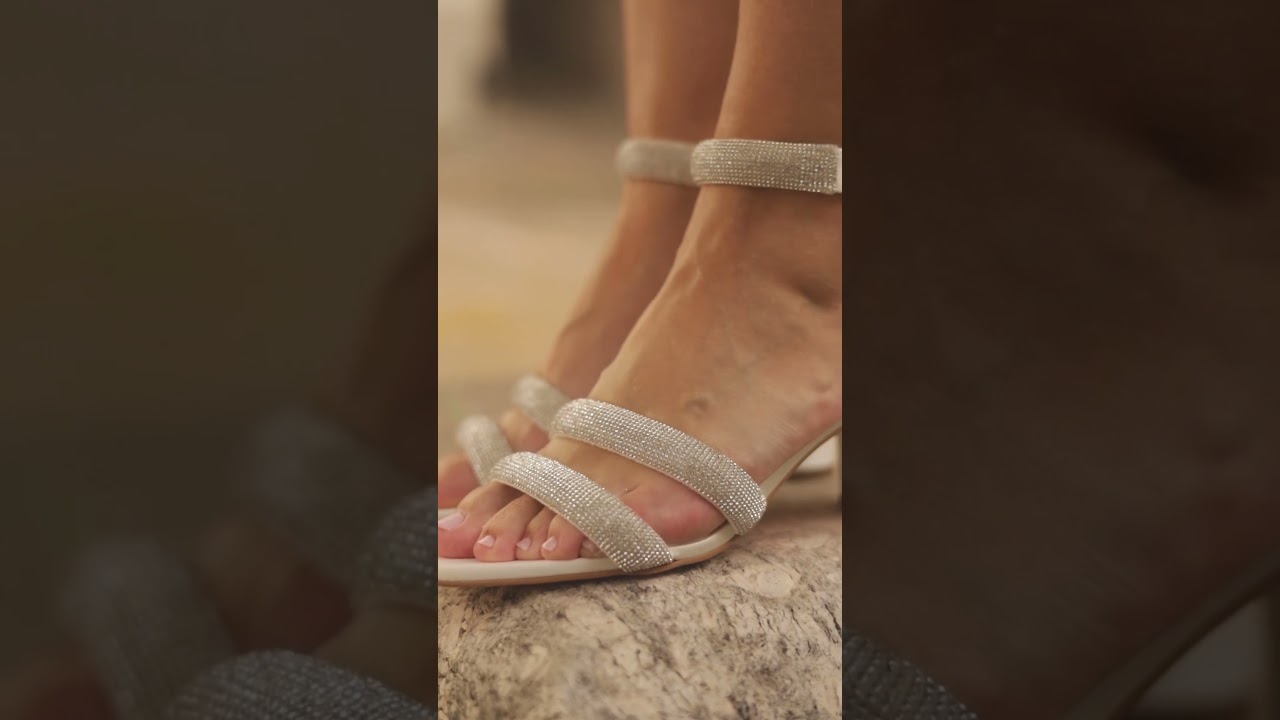 Avalia Kaja Ivory Satin Strappy Diamante Low Block Heel Bridal Sandals