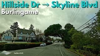 Hillside Dr → Skyline Blvd | Burlingame — Rain to Clear Real-Time Drive (No Music)