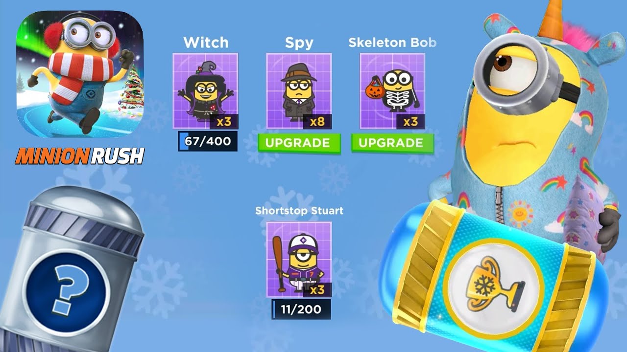 Fluffycorn Carl costume & Cristmas Camping prize pod Minion Rush