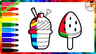 How to draw  Ice cream step by step for kids and toddlers 😍🌈🍦🍧Easy drawing delicious ice cream