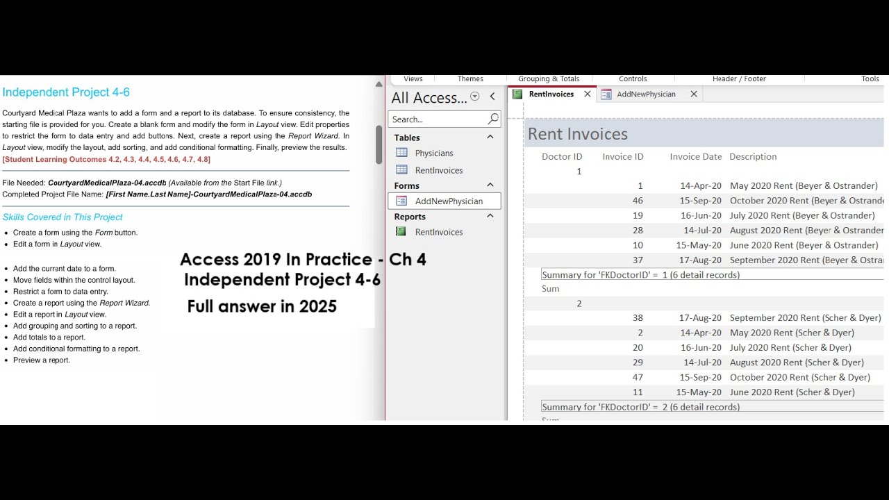 Access 2019 In Practice - Ch 4 Independent Project 4-6 - Courtyard Medical Plaza (Full answer 2025)