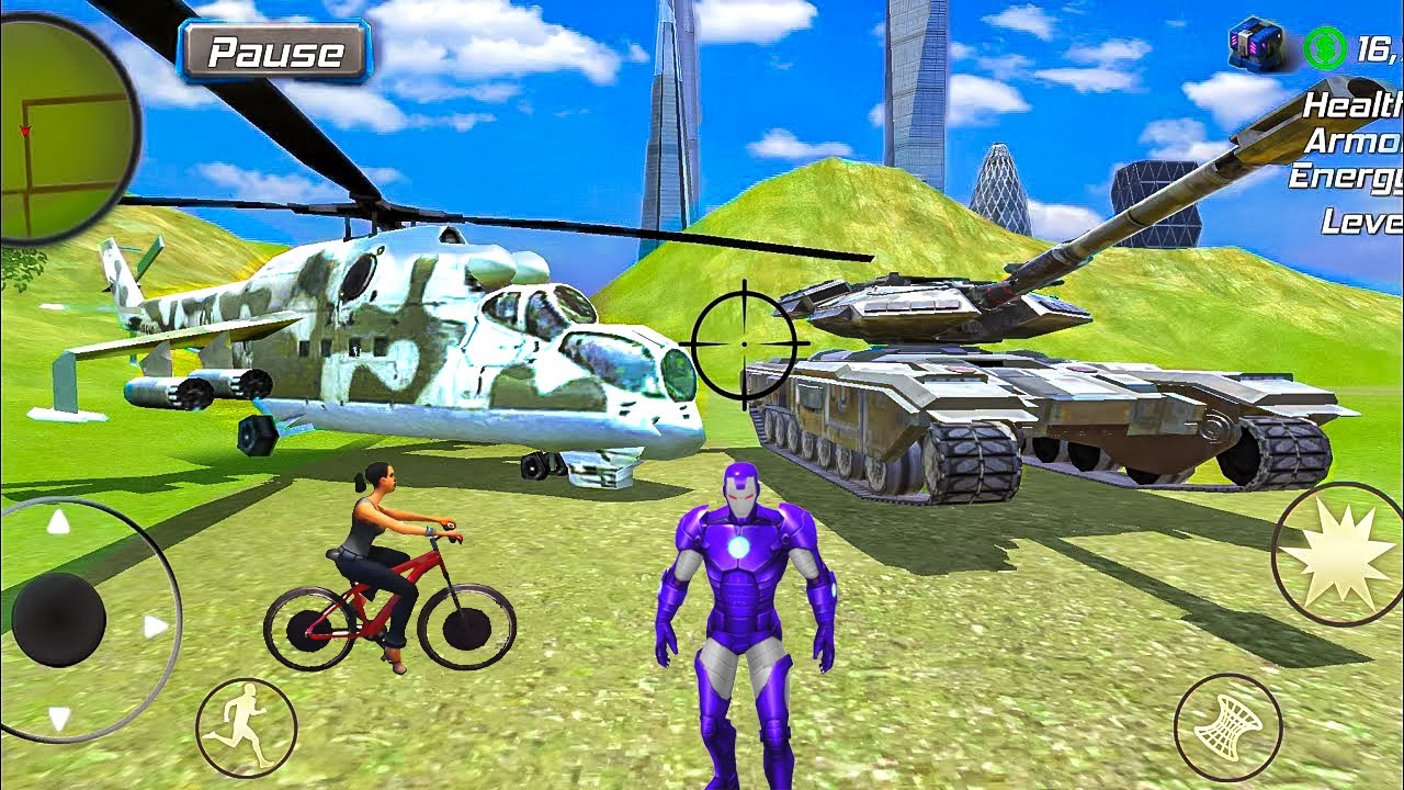 Iron Rope Hero Gangster Crime - Helicopter and Tank in Open City - Android Gameplay