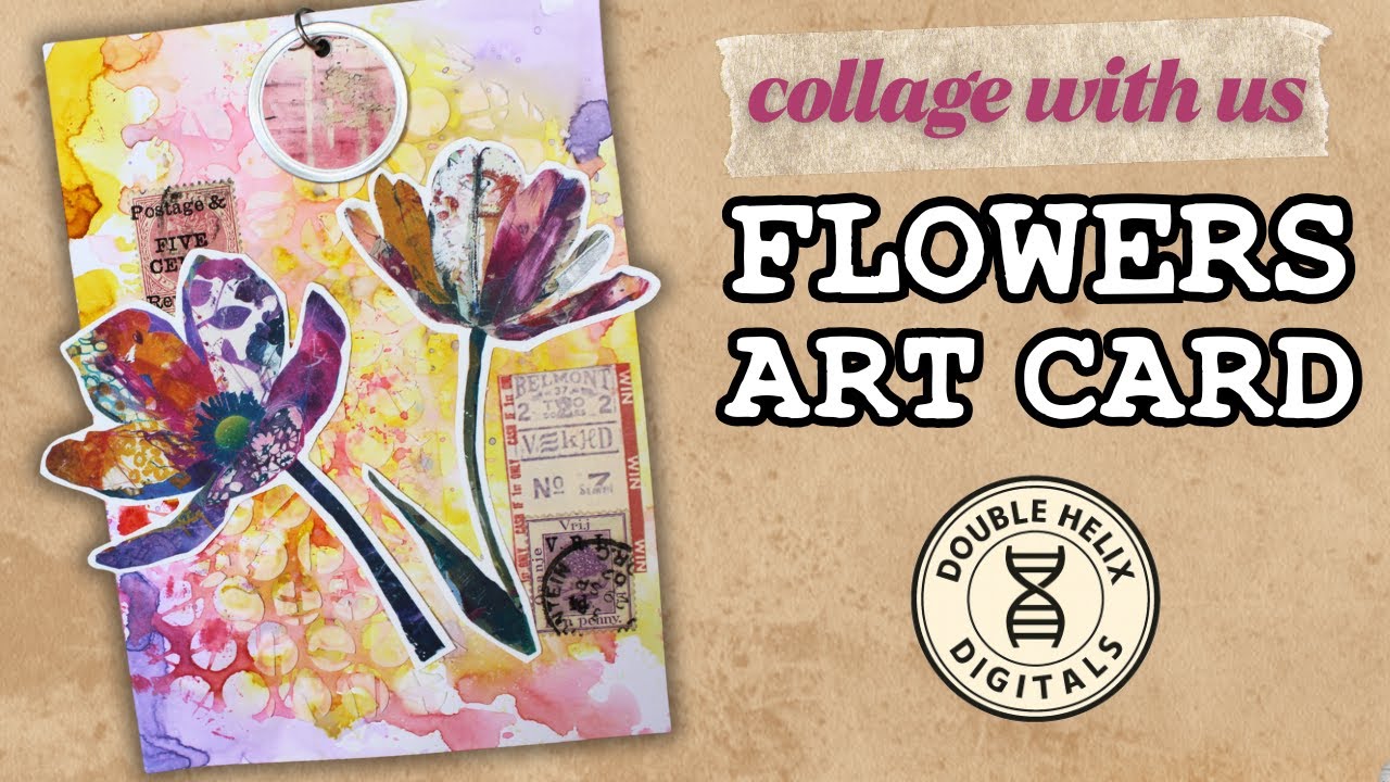 Making a Mixed Media Flowers Art Card | Ink, Stencil  & Collage Techniques