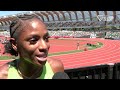 Melissa Jefferson Wooden after edging Sha'Carri Richardson in 100m at 2026 Prefontaine Classic