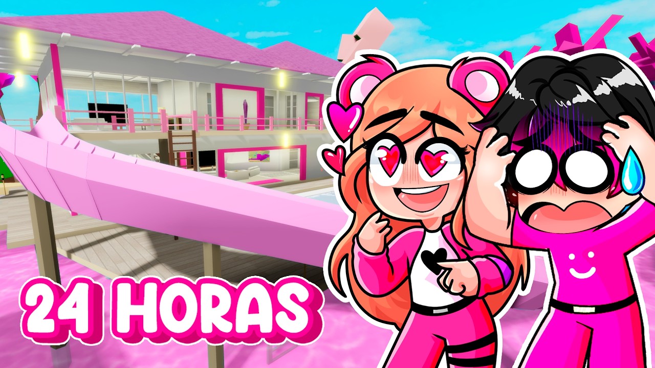 24 HORAS VIVIENDO en un MUNDO ROSA con ELA en Brookhaven Roblox