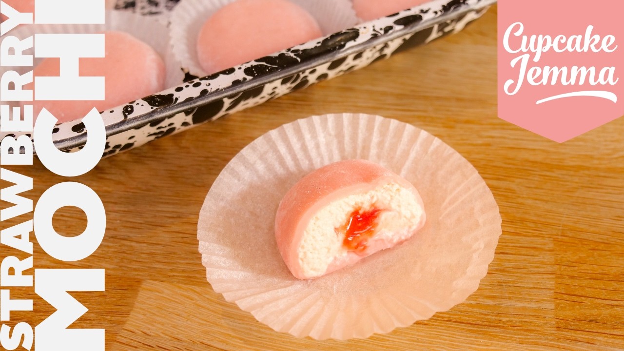 Soft, Squishy STRAWBERRIES & CREAM MOCHI Recipe | Cupcake Jemma