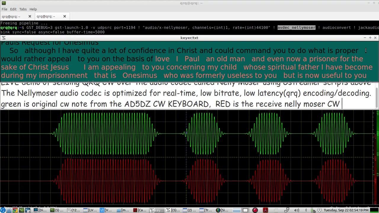 QRQ CW over ip using Nelly Moser Audio Codec - real-time, low bitrate, low latency encoding/decoding