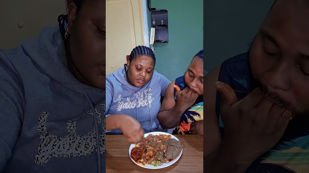 Eating hot Amala with okra mixed with stew for dinner #fyp #youtubevideos 