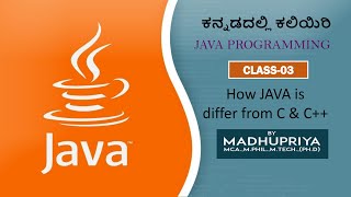 Java in Kannada | Class-03 | How java is differ from C & C++ | MADHUPRIYA EDUCATION