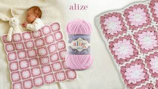 Alize Velluto ile Motifli Bebek Battaniyesi