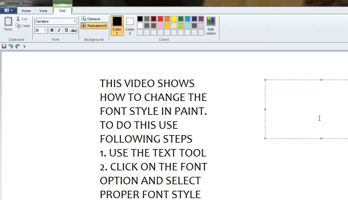 how to change text in paint