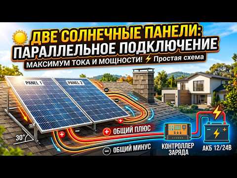Как правильно соединить ДВЕ СОЛНЕЧНЫЕ ПАНЕЛИ? | Параллельное подключение