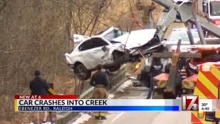 Driver crashes into Ebenezer Church Rd creek near Raleigh