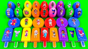 Cocomelon Slime 🌈 Finding Hidden Rainbow Slime Eggs & Ice cream with JJ & Pinkfong! Satisfying ASMR