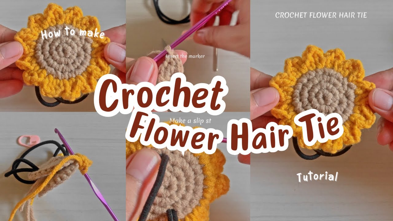 Crochet Flower Hair Tie Tutorial Step by Step | Crochet Tutorial (Vlog ...