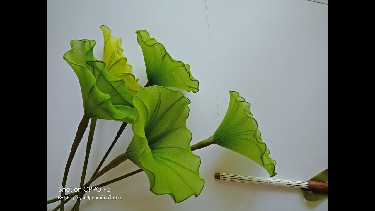 EP 168: วิธีทำใบบัว ผ้าใยบัว (Lotus leaf) How to make nylon flower by ployandpoom