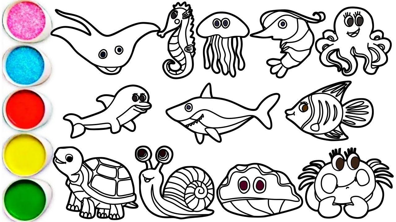 Нарисуйте удивительных морских животных за 20 минут: ската, морского конька, медузу, креветку, ос...