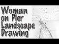 How to Draw Woman on Pier with Birds Landscape