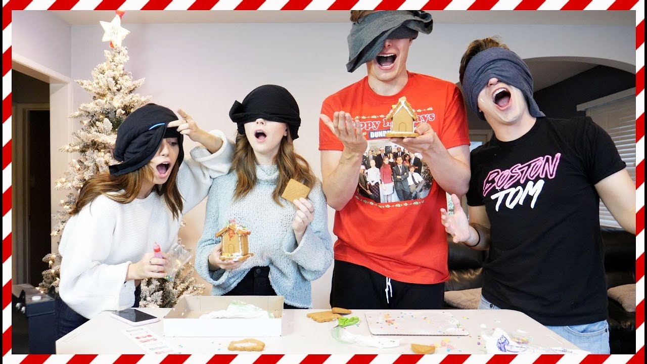 blindfold gingerbread house challenge!! // Vlogmas Day 17