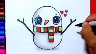 How to draw a cute snowman | Zed cute drawings