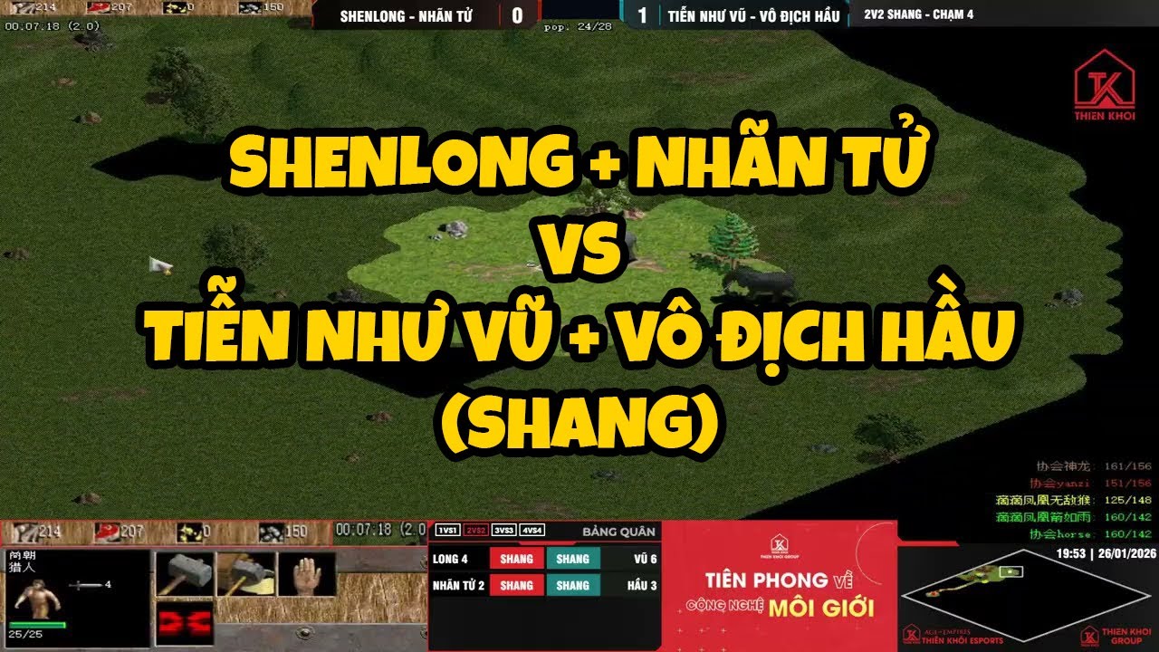 Shenlong + Nhãn Tử vs Tiễn Như Vũ + Vô Địch Hầu | Ngày 26/01/2026