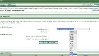 Affiliate Manager, Control Panel HowTo - Edit Settings