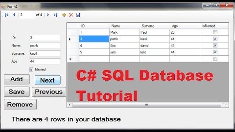 C# SQL Database Tutorial 4: Navigation through records with NEXT and PREVIOUS buttons C# / C Sharp
