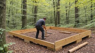 Pria Membangun Kabin Hutan dari Kayu dan BatuDari Awal Sampai Akhir