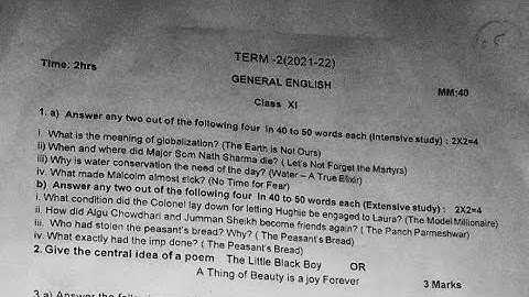 PSEB board class 11th general English term 2 paper 21 March 2022