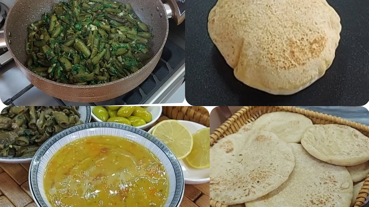 أطيب فول اخضر بزيت الزيتون مع خبز بطحين القمح الاسمر والأبيض وشوربة عدس بالخضار 