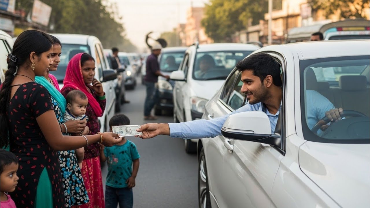 ظنَّ صاحبُ سيارةِ البي إم دبليو أن المتسوّلةَ امرأةٌ عادية، فأساء إليها… ولم يعلم أنها كانت جزءًا من