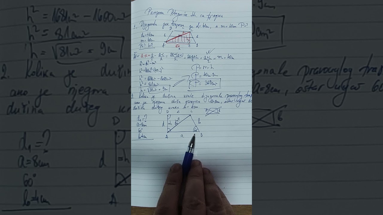 primjena pitagorine teoreme na trapez 2.