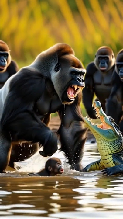 गोरिल्ला बनाम मगरमच्छ  |  King of the Jungle? | Animal fact #shorts
