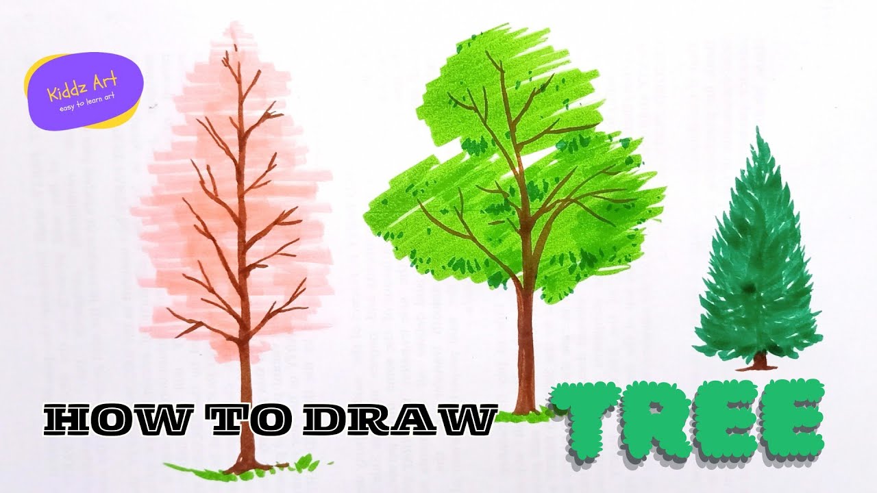 How to draw tree with easy step | Very easy to draw tree - YouTube