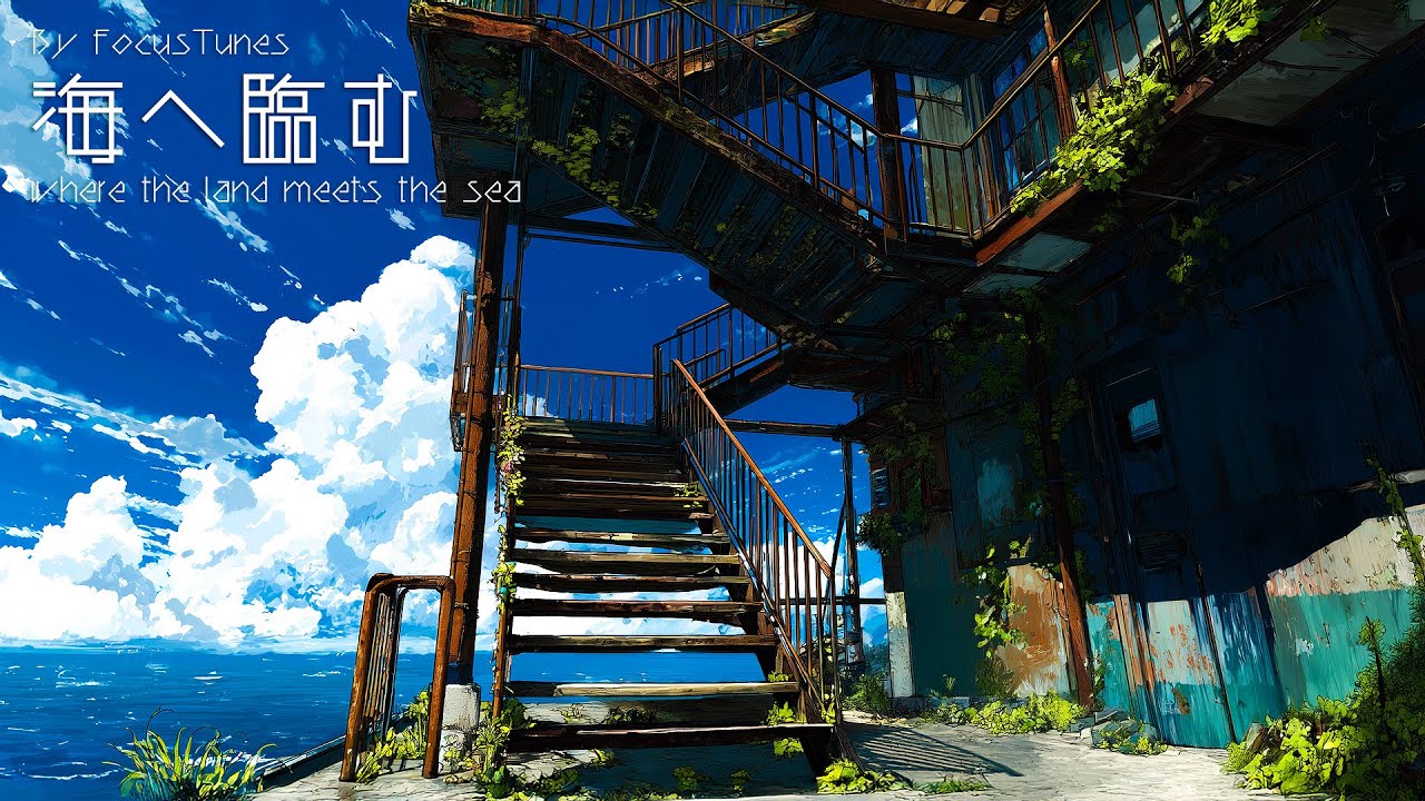 [BackgroundMusic] 海へ臨む - where the land meets the sea - | 作業 勉強 散歩 創作活動 chill #piano #ai #aiart