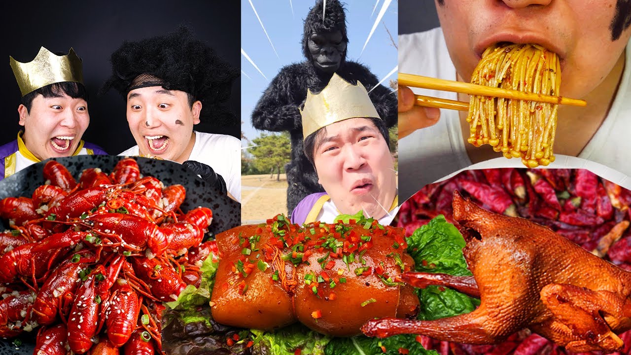 ASMR MUKBANG китайская еда челлендж острая курица, лобстер, поедание свиной кожи