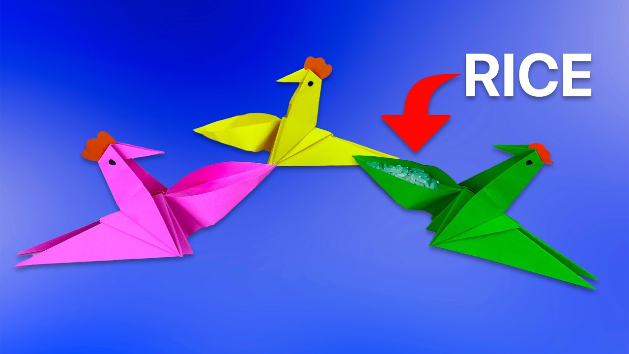 😄🐔 Fun Origami Moving Chicken That Pecks Rice - YouTube