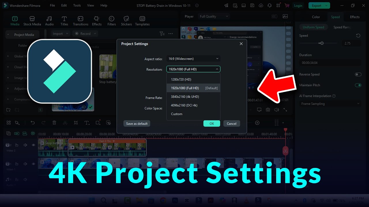 How to Set 4K Project Settings in Filmora 14