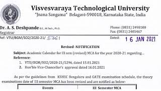 VTU UPDATE : 16-01-2021 ||REVISED ACADEMIC CALENDAR FOR MCA||VTU TODAY UPDATE||3rd sem calender 2021