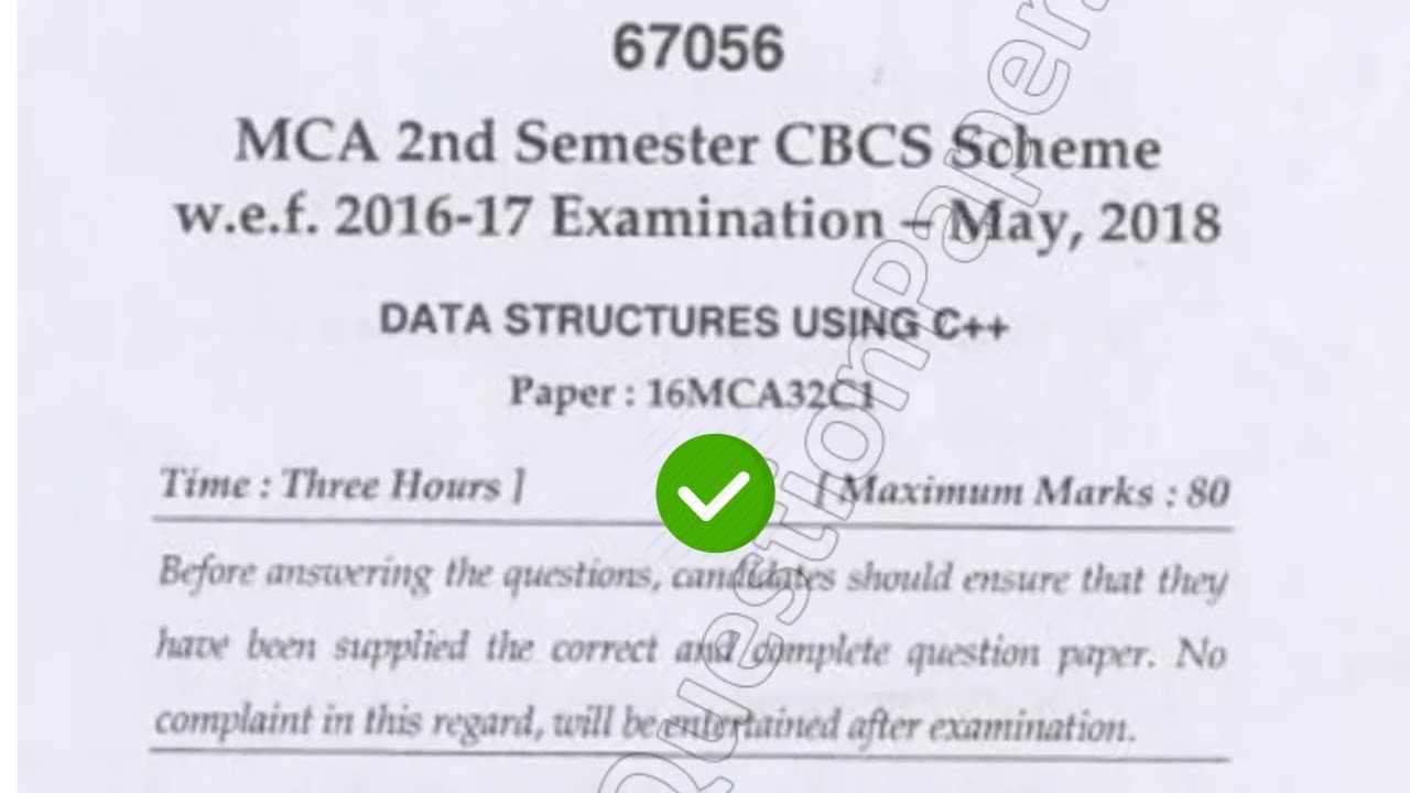 2018 Mdu MCA 2nd Sem Data Structure Using C++ Question Paper - YouTube