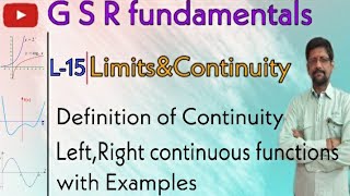 Limits and Continuity||L-15||Definition of Continuous,Left,Right continuous functions ||By GSR||