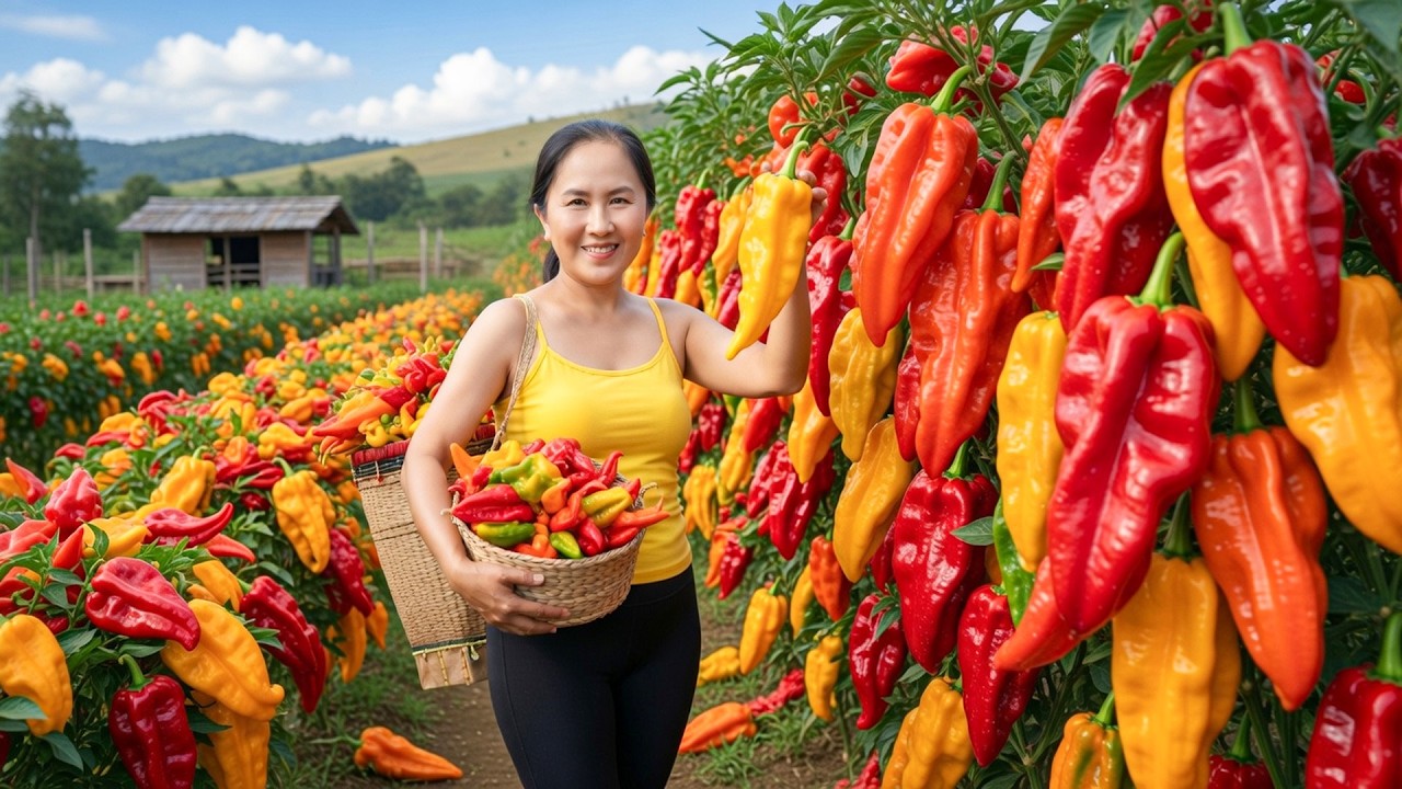 Harvesting Lots of Fresh Chili Peppers – Taking Them to the Country Market to Sell | Emma Daily Life