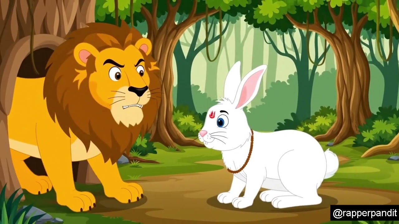 Rabbit and Lion   -one minute Sanskrit Stories