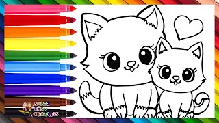 Full Draw and Color a Mommy Cat with Her Kitten 🐈🐱💖 Drawings for Kids Update