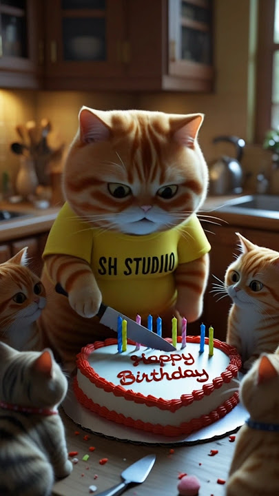 kucing lucu sedang memasak kue untuk teman-temanya #catvideos #catai #videoshort