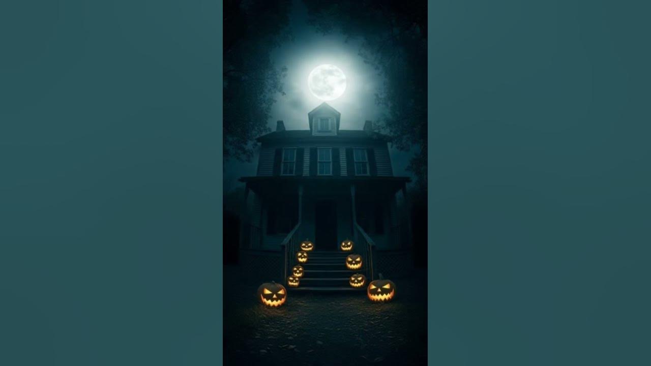 Haunted house with a full moon