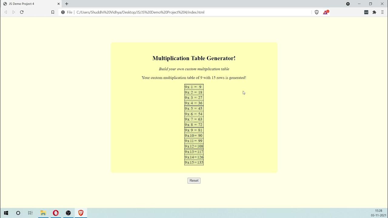Multiplication Table Generator using JavaScript | JS Demo Project 4 ...