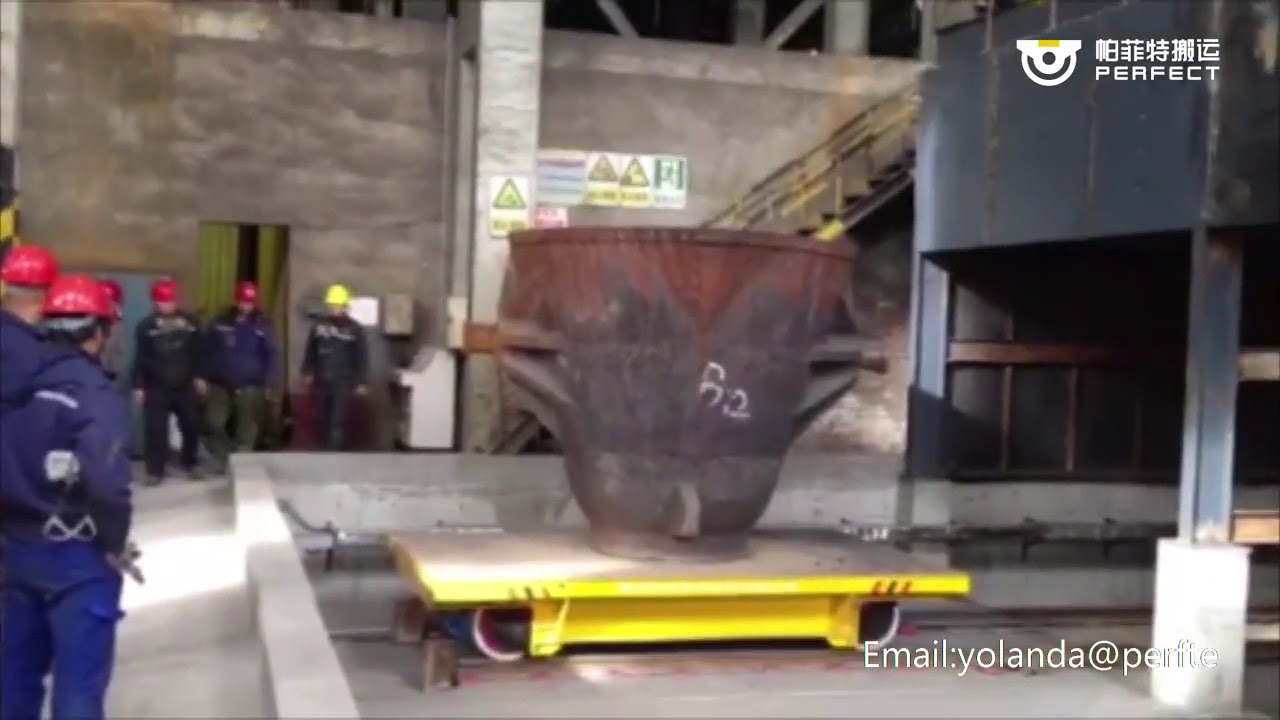 50 ton hot molten and aluminum steel ladle transfer car with rail guided vehicle