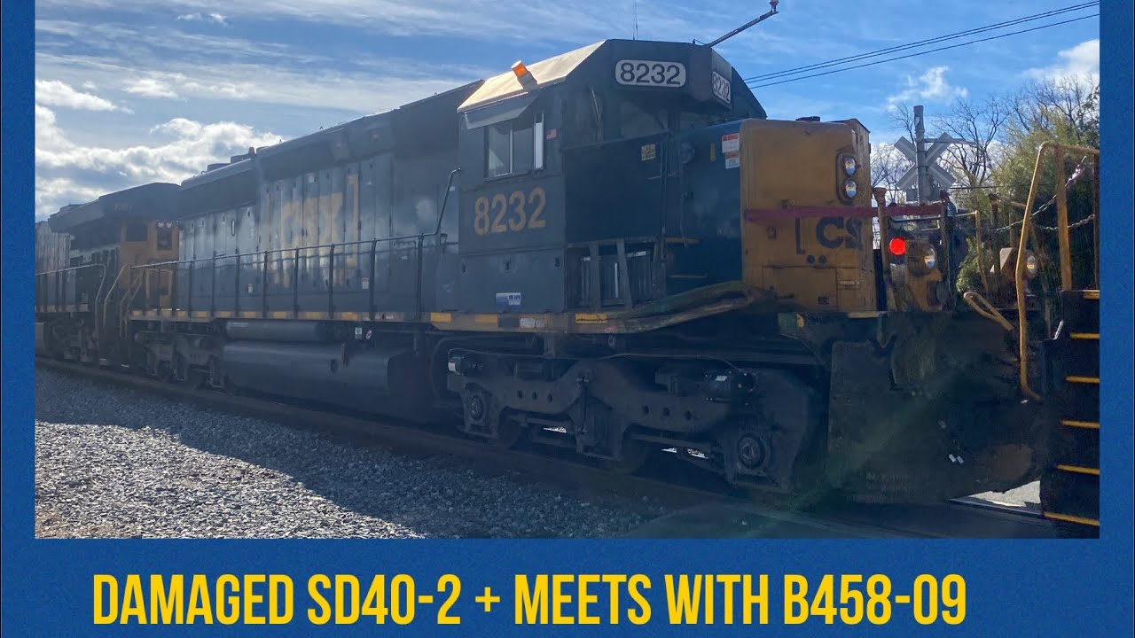 CSX X808 hauls damaged SD40-2 + meets with B458-09 @ Washington Grove ...