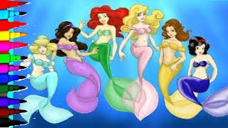 DISNEY PRINCESS Coloring Book Pages Rainbow Sparkle Barbie Mermaid Kids Fun Art Learning Activities